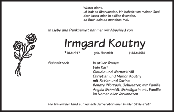 Traueranzeige von Irmgard Koutny von Pegnitz-Zeitung